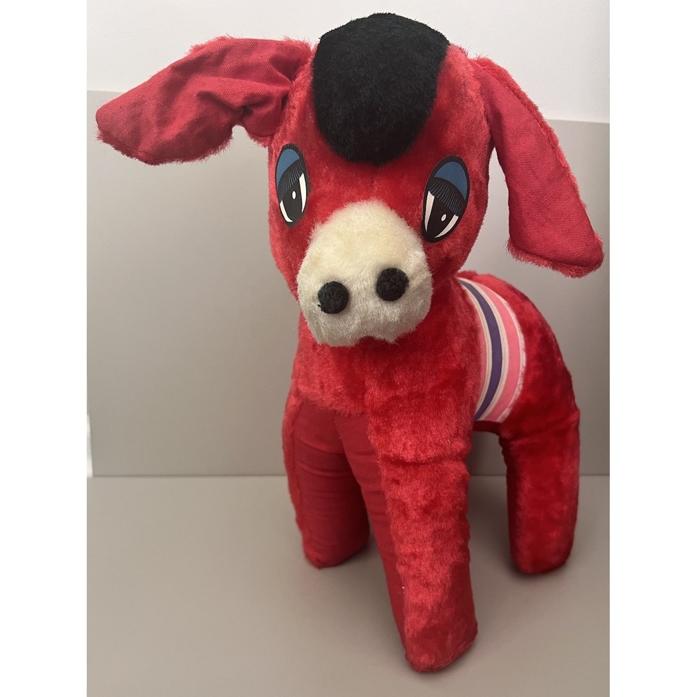Vtg Genie Toys Inc St. Louis Plush Donkey Carnival Fair Prize Red Mexican 14"